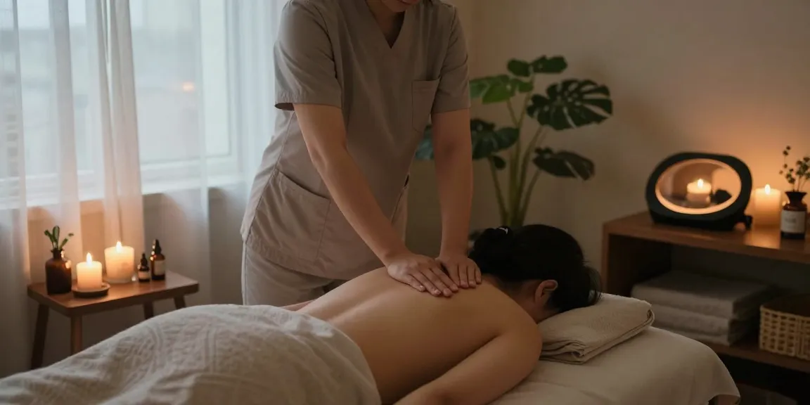 Relaxing 용산출장마사지 in a tranquil home setting with soothing atmosphere
