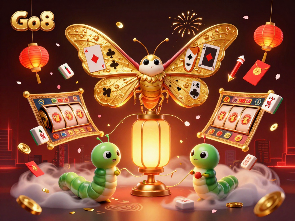 Spin the reels at Go8 while surrounded by magical elements filled with vibrant casino scenes.