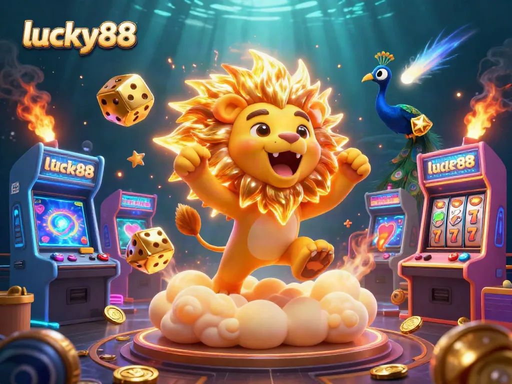 Play lucky88 slot with vibrant visuals and exciting game elements in a dynamic 3D illustration.