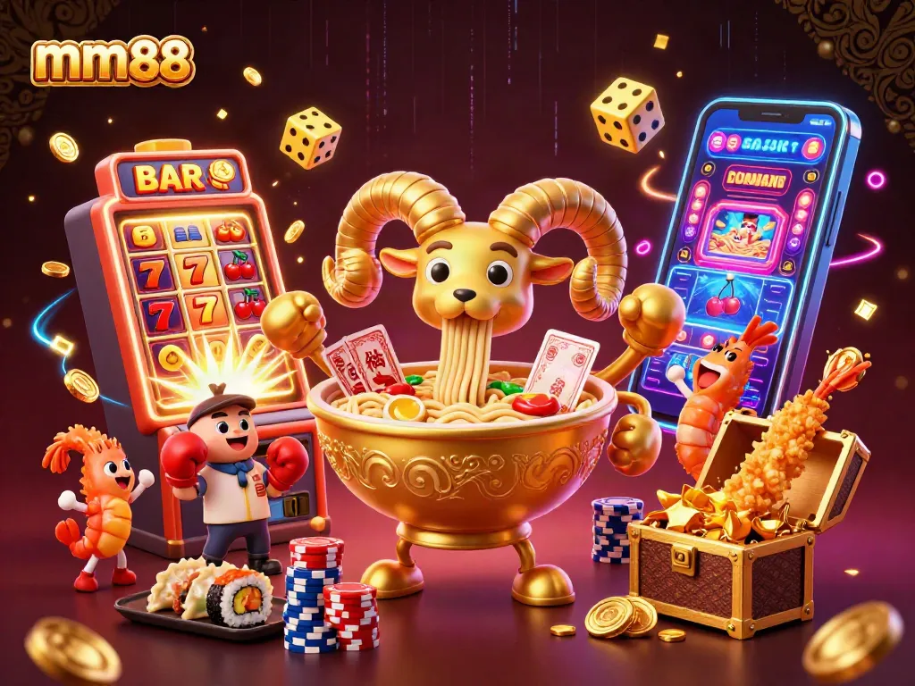 Join the excitement with mm88 in this vibrant 3D casino illustration showcasing thrilling gameplay elements.