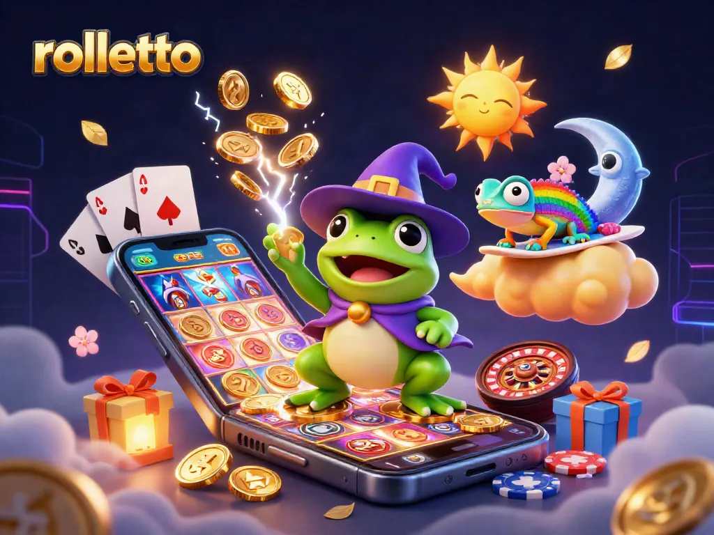 Spin, win, and explore rolletto's vibrant 3D casino world with golden coins and gaming elements!