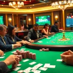 Players enjoying a thrilling casino experience with 58win, showcasing poker chips and vibrant gaming tables.
