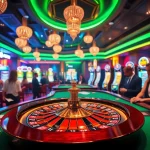 Experience the thrill at SODO Casino with players enjoying roulette amidst luxurious surroundings.