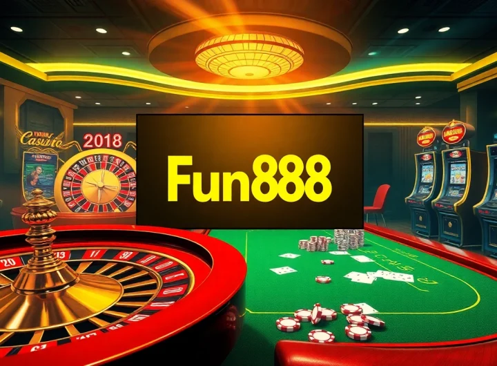 Join the excitement of Fun88 Thai, featuring immersive online gambling action with poker tables and roulette wheels.
