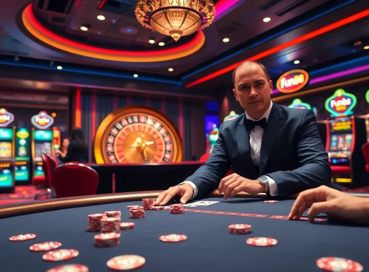 Experience thrilling gambling action at Fun88 with vibrant poker and roulette tables.