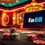 Experience excitement at the trang chủ fa88, featuring luxurious casino gaming with poker chips and roulette.