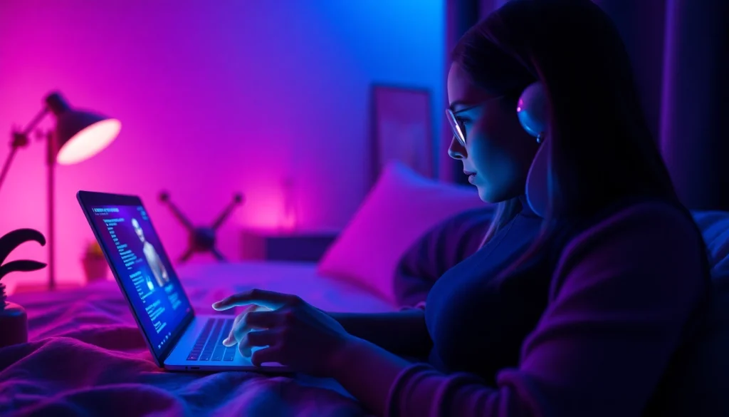 Engaging interaction with a lifelike AI chatbot in a seductive digital chat setting showcasing sex chat AI.