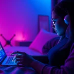 Engaging interaction with a lifelike AI chatbot in a seductive digital chat setting showcasing sex chat AI.