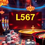 L567 engaging players at an exciting online casino with vibrant slot machines and poker chips.