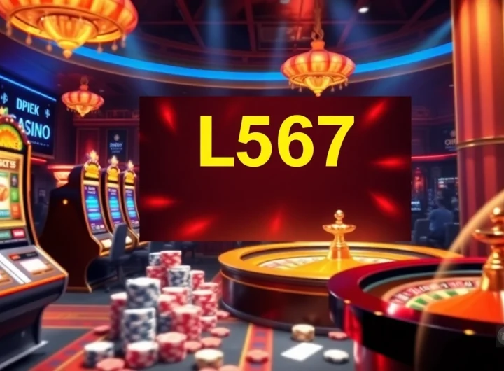 L567 engaging players at an exciting online casino with vibrant slot machines and poker chips.