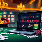 Engaging players at nhà cái 8kbet with vibrant slot machines and poker games in a luxurious setting.