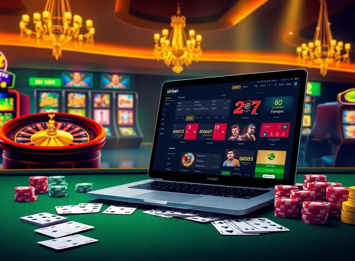 Engaging players at nhà cái 8kbet with vibrant slot machines and poker games in a luxurious setting.