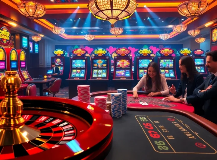 Excited players enjoying various games while discovering link bet88 at a luxurious casino.