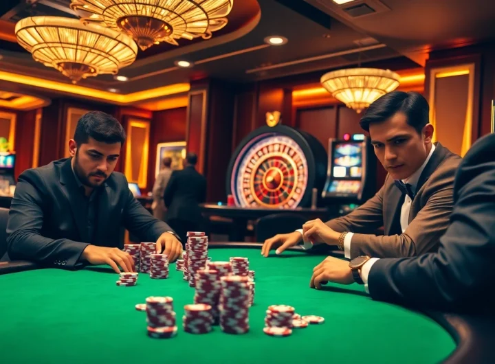 Engaging poker action at 7m cn casino, showcasing professional players and dynamic gameplay.