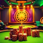 Experience the excitement of gambling at okfun with players at a high-stakes poker table.