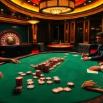 Engage in thrilling poker action at the luxurious U88 casino with vibrant chips and a roulette wheel.