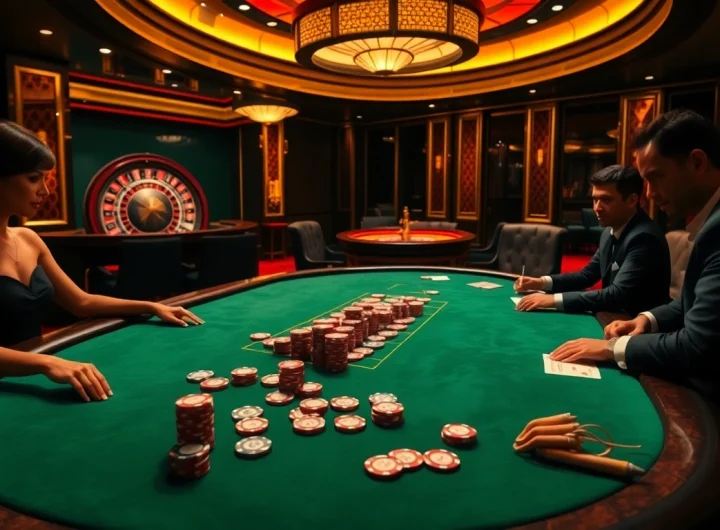 Engage in thrilling poker action at the luxurious U88 casino with vibrant chips and a roulette wheel.