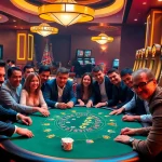 Excited players engaging at SODO CASINO poker table, showcasing a thrilling atmosphere of gambling.