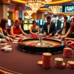 Experience HAYBET's thrilling casino gaming scene with vibrant tables, poker chips, and spinning roulette wheels.