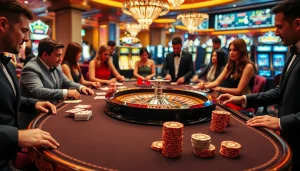 Experience HAYBET's thrilling casino gaming scene with vibrant tables, poker chips, and spinning roulette wheels.