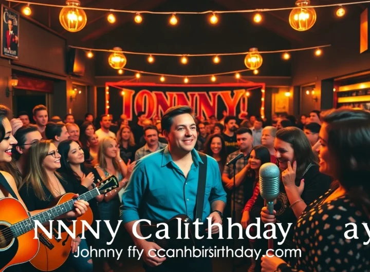 Celebration at johnnycashbirthday.com with fans enjoying live music for Johnny Cash's birthday.
