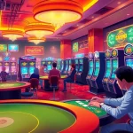 Engaged players enjoying online gaming at ev88win.live, surrounded by vibrant casino elements.