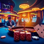 Engaging poker players enjoying a vibrant BK8 online casino atmosphere.