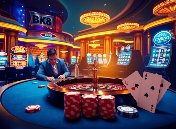 Engaging poker players enjoying a vibrant BK8 online casino atmosphere.