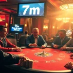 Players strategizing at a poker table in a luxurious casino, highlighting 7m bets.
