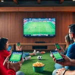 Exciting image showing fans enjoying live football streaming on joemadfan.com across multiple devices.