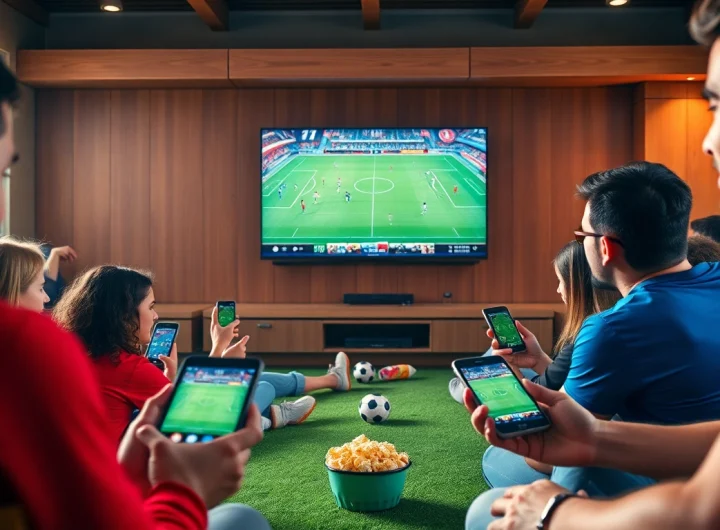 Exciting image showing fans enjoying live football streaming on joemadfan.com across multiple devices.