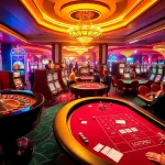 SODO66 casino scene featuring vibrant slot machines, roulette wheels, and excited gamblers.