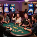 Players experiencing the excitement of Zumospin Casino with vibrant slot machines and a lively atmosphere.