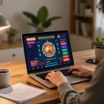 SHBET player engaging in thrilling online roulette session at home, showcasing modern gaming setup