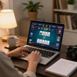 Cổng game Da88 thriving in an online poker environment with a player analyzing strategies.