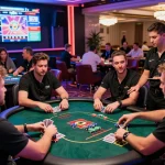 Engaging gambling atmosphere at Rikbet gaming arena with players at tables