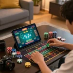 Engaging in tài xỉu online from home, a player experiences the thrill of live gaming on their tablet.