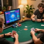 Players engage in an online poker game, emphasizing community and strategy with ATQ 777x virtual interface.