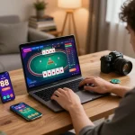 Engaging gameplay experience on fun 88 app while playing poker online from a cozy home office.