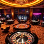 Exciting gameplay at MM88 casino with poker tables and roulette wheels illuminated in luxury ambiance.