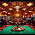 Experience excitement at 78WIN's luxurious casino, highlighting vibrant games and players betting.