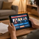 Engaging with SUNGAITOTO online betting app in a cozy home setting.