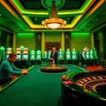 Experience the thrill of high-stakes gaming at https://kk55.nl/ with luxurious casino tables, vibrant lights, and engaged players.