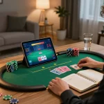 Sonclub user strategically playing online poker in a cozy gaming setup.