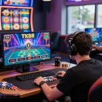 Player engaged in a thrilling live casino game at TK88, showcasing excitement in online gambling.