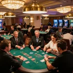 Players enjoying an exciting blackjack game at the 555WIN casino, showcasing high-stakes action
