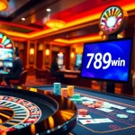 A player winning at 789win's vibrant casino scene featuring roulette and poker.
