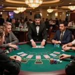 Engaging blackjack gameplay at https://tip88xyz.com/ with players placing bets and a dealer dealing cards in a lively casino.