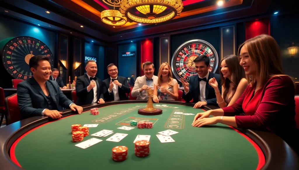 Gamble wisely at PG66 online casino, featuring vibrant poker tables and roulette wheels.