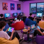 Engaged players enjoying porn games in a lively gaming lounge